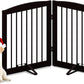 Freestanding Pet Gate for Dogs, Foldable Wooden Dog Gate for House, Indoor Pet Barrier for Stairs, Doorways, Support Feet Included, 24" Height 2 Panels, Brown