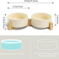 SPUNKYJUNKY Ceramic Dog and Cat Bowl Set with Wooden Stand, Modern Cute Weighted Food Water Set for Small Size Dogs (13.5OZ) & Medium Sized Dogs (28.7OZ) & Cats (1.7 Cups, 2 × Beige)