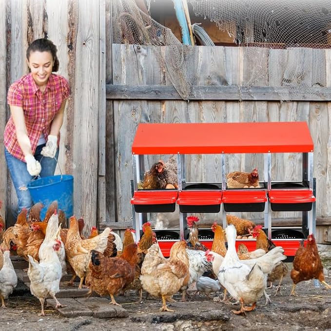 Nesting Boxes for Chickens, Chickens Laying Boxes for Chicken Coop with Legs, 8 Compartments Chicken Nesting Boxes, with Removable Tray, Easy Cleaning, for Hens Outdoor Chicken Coop Farm Yard, Red