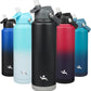 Insulated Water Bottle with Straw Lid,40 oz Stainless Steel Vacuum Metal Bottle with Silicone Handle,Black