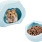 Bear-Shaped Hamster Hideout & Food Bowl Set - Ceramic Habitat for Syrian Dwarf Hamsters, Mice, Gerbils - All-Season Use, Chew-Proof Ceramic House and Feeding Dish for Small Pets(Blue)