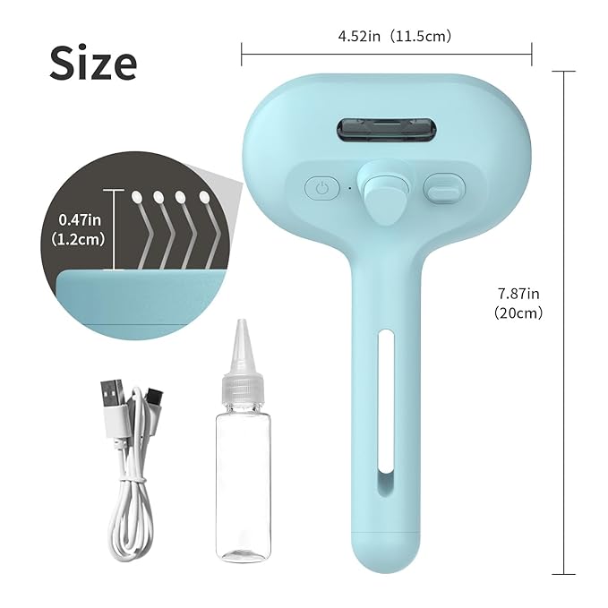 Spray Cat Brush for Shedding, Static & Tangled Hair - Self Cleaning, Long & Short Hair Pets Grooming Brush (Blue)