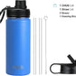 DRINCO Stainless Steel Water Bottle Spout Lid Vacuum Insulated Double Wall Water Bottle Wide Mouth (40oz 32oz 22oz 18oz 14oz) Leak Proof Keeps Cold or Hot (18 oz, 18oz Royal Blue)