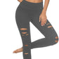 DIBAOLONG Womens High Waist Yoga Pants Cutout Ripped Tummy Control Workout Running Yoga Skinny Leggings
