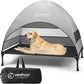 Veehoo Outdoor Dog Bed with Canopy, Cooling Elevated Pet Cot with Removable Shade, Non-Slip Feet, Raised Dog Cot for Large Dogs, Pet Tent Bed for Camping, Beach, Large, Black, CWC2411