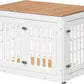 32" Heavy Duty Dog Crate Furniture for Small,Medium and Large Dogs,Rustic Wooden Dog Cage Kennel Indoor Furniture with Waterproof Top,Decorative Pet House Side End Table (White & Wood)