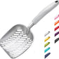 WePet Cat Litter Scoop, Aluminum Alloy Sifter, Kitty Metal Scooper, Deep Shovel with Diagonal Sifting Hole, Long Handle, Kitten Poop Lifter for Litter Box, Large Size, Grey Handle