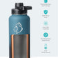 BUZIO 32 oz Water Bottle Insulated with Straw & 3 lid and Carrying Pouch, Leak Proof Anti-Slip Stainless Steel Water Flask Jug, Cold for 48 Hrs Double Vacuum Thermo Canteen, BPA-Free, Indigo Crush