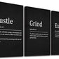 EPHANY Hustle Grind Execute - Wall Hanging Decor, Framed Canvas Office Art, Set of 3 Inspirational Prints