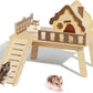 Wooden Hamster Platform and Dwarf Hamster House,Cute Syrian Hamster Tiny House Hideout,Large Balcony Lookout Holes,for Dwarf Gerbils and Mouse Mice Rat Other Small Animals(E)