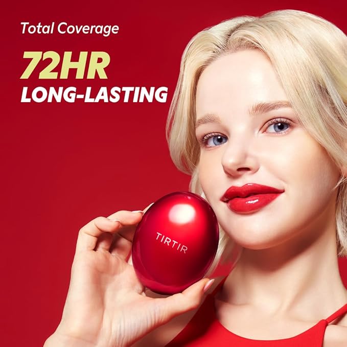 TIRTIR Mask Fit Red Cushion Foundation | Full coverage, Weightless, Skin fit, Satin Glow Finish, Korean Makeup, beauty, Tattoo cover up, Buildable (#47N Ebony, 0.63 Fl Oz)
