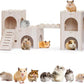 Large Wooden Hamster House Castle with Double Decker,Large Hamster, Wooden Hamster Houses,Dwarf Hamster Habitat Hideout with Climbing Ladder,Large Guinea Pig Castle Detachable Hideouts(B)