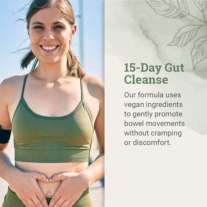 15 Day Gut Cleanse Detox For Women and Men - Vegan, Non-GMO Ingredients For Waist Loss and Constipation Relief With A 15 Day Cleanse Gut Support Without Cramping, As Seen On TikTok (60 Capsules)