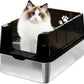 Sousia Stainless Steel Litter Box - Cat Litter Box Enclosure with Lid, High Side Large Cat Litter Tray Easy Cleaning Anti-Leakage with Litter Scoop and High Wall Sides Enclosure for Big Cats