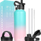 Water Bottle Insulated 32oz 40oz 64oz 128oz Straw Lid Spout Lid & 3 Lids, Leak Proof, Vacuum Insulated,Stainless Steel Water Bottle Wide Mouth for Sports, Gym or Office