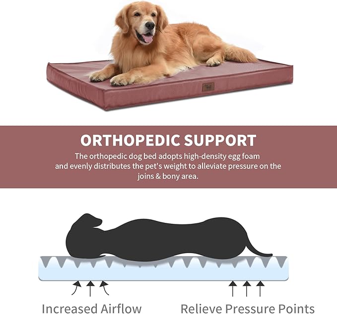 Outdoor Extra Large Dog Bed, Jumbo Waterproof Dog Bed for Large Dogs, Orthopedic Egg Foam Pet Bed Mat with Removable Oxford Cooling Cover, Pink