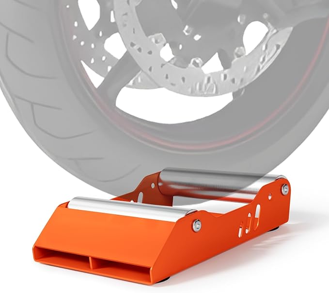 Motorcycle Wheel Cleaning Stand 600 Capacity Paddock Roller Stand Universal for Tire Cleaning Chain Lubrication for Dirt Pit Street Bike Orange