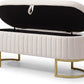 50" Sherpa Storage Ottoman Bench – Velvet Upholstered Bedroom Bench with Golden Metal Legs, Lift-Top Hidden Storage, Modern Footrest for Living Room, Entryway, Bed End (Beige)