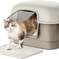 Cat Litter Box with Litter Mat and Scoop,High Wall Enclosed Cat Litter Boxes for Anti-Leakage, Covered Kitty Litter Box with Handle and Buckles for Portability and Privacy, Odor Control (Brown)