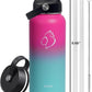 BUZIO Insulated Water Bottle with Straw Lid and Flex Cap, 32oz Double Wall Vacuum Stainless Steel Thermo with Wide Mouth Lid, Cold 48 Hrs Hot 24 Hrs Sweat Proof Flask, Rose and Green