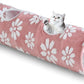 Straight Cat Tunnel for Indoor Cats 47"x12", Cute Cat Toys Collapsible Tunnel Tube with Balls for Puppy Kitten Rabbit, Pink Flower