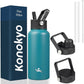 32 oz Insulated Water Bottle Stainless Steel Sport Bottles with 3 Lids,Light Blue