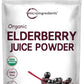 Organic Elderberry Juice Powder, 4oz | 100% Natural Fruit Powder | Cold Pressed European Elderberries | No Sugar & Additives | Great Flavor for Drinks, Smoothie, & Beverages | Non-GMO & Vegan