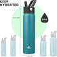 Insulated Water Bottle 24oz Stainless Steel Sport Bottles with 3 Lids,Light Blue