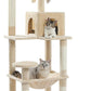 Cat Tree for Large Cats Adult with Metal Plush Big Hammock, 56.3" Cat Tower with 2 Door Condo House, 6-Tier Cat Shelves with Scratching Posts and Large Top Perch, Beige