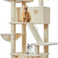 Taoqimiao Cat Tree 57.5-Inch, Cat Tower for Indoor Cats Large Adult, Extra Large Cat Condo, 8 Sisal Scratching Posts, Metal Frame Cozy Hammock, Durable Scratch Board, 2 Top Perches, Beige MS026M