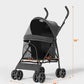 Pet Stroller with 4 Wheels for Small/Medium Pets, Portable Travel Foldable Carrier Jogger for Dog Cat Puppy Kitty, Rear Wheel Breaks, Storage Basket, Visible Mesh with Weather Cover (Black)