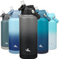 Insulated Water Bottle with Straw Lid,32 oz Stainless Steel Vacuum Metal Bottle with Silicone Handle,Gray Black