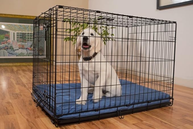 K9 Ballistics Tough Ripstop Orthopedic Dog Bed - Durable Pad with Washable Cover, for Wire Crates, Tie-Downs Included, Size: X-Large 47"x29", Blue Quartz