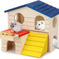 Hypeety Wooden Hamster House Maze Villa Cage for Dwarf Hamsters Gerbils Small Pets Exercise Climbing Toy Platform Multi-Level Hideout 6.1x2.95x5.9inch Blue