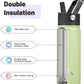 18 oz Insulated Water Bottle Stainless Steel Sport Bottles with 3 Lids,Macaron Green