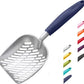 WePet Cat Litter Scoop, Aluminum Alloy Sifter, Kitty Metal Scooper, Deep Shovel with Diagonal Sifting Hole, Long Handle, Kitten Poop Lifter for Litter Box, Large Size, Blue Handle