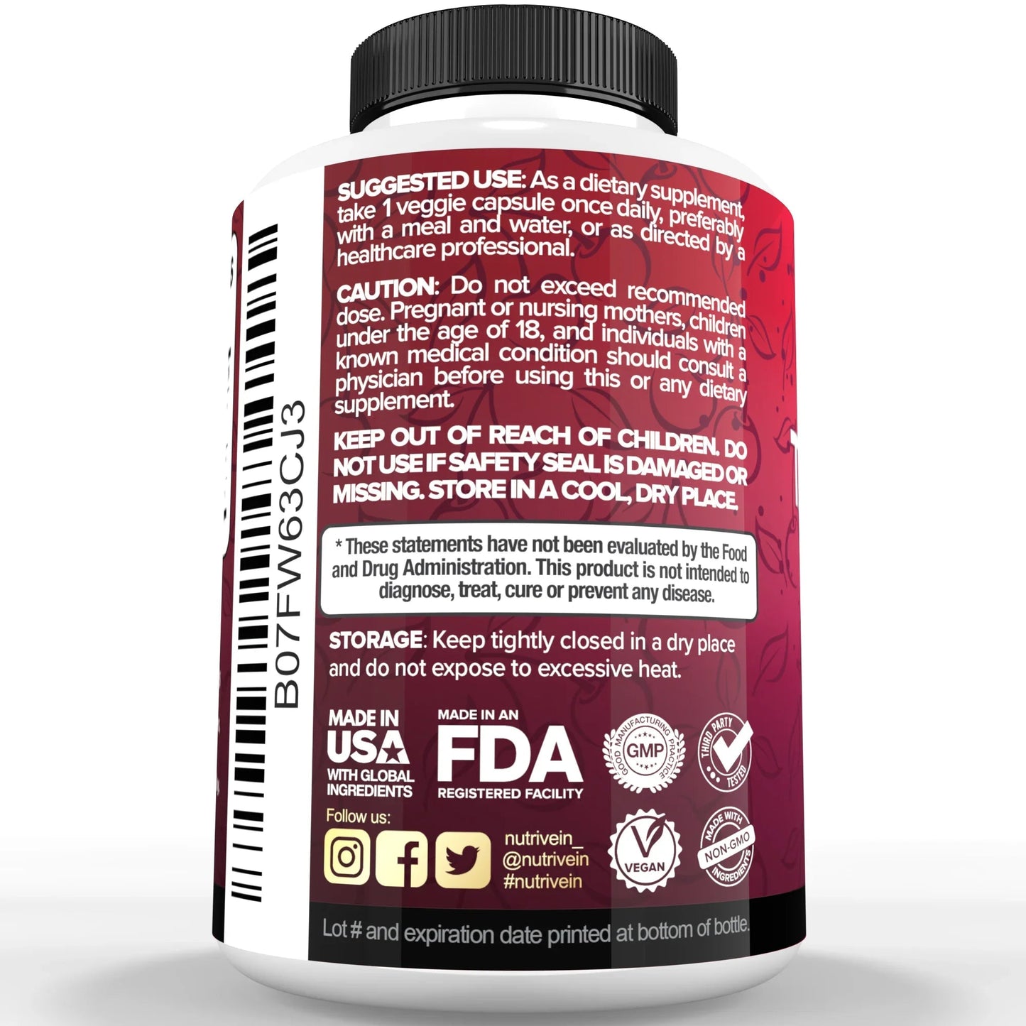 Nutrivein Premium Tart Cherry Capsules 3000mg - 90 Capsules