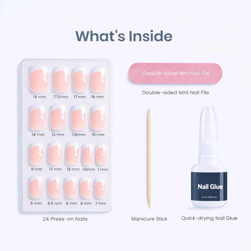 Salon-Style French Tip Press-On Nails - Coffin #033