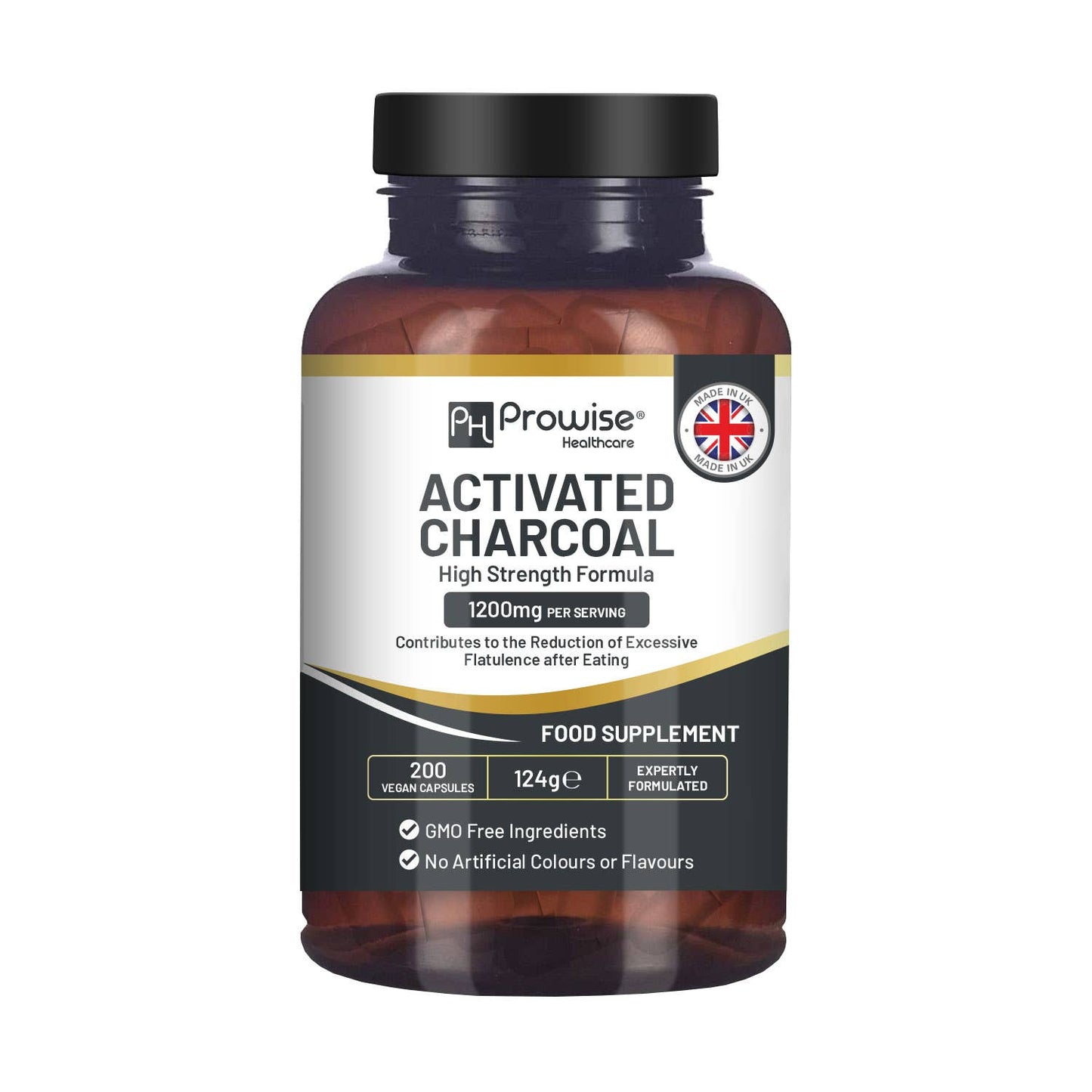 Activated Charcoal Capsules 1200mg 200 High Strength Vegan Capsules Coconut Shell