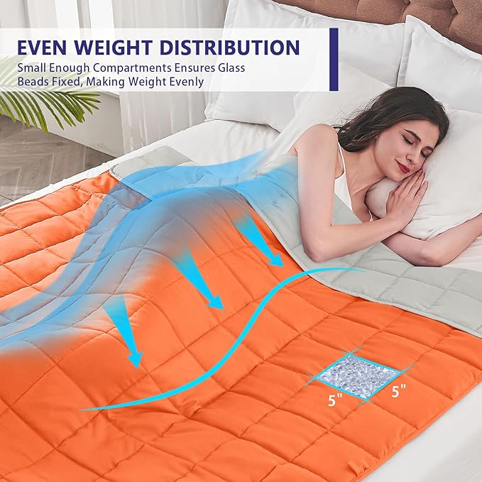 yescool Weighted Blanket for Adults (25 lbs, 88” x 104”, Orange) Cooling Heavy Blanket for Sleeping Perfect for 240-260 lbs, King Size Breathable Blanket with Premium Glass Bead