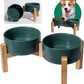 Elevated Ceramic Dog Bowl Set - Raised Dog Bowls with Non-Slip Bamboo Stand - Dog Food and Water Bowl Set - Double Dog Feeding Bowls - Suitable for Small and Medium Dogs - 28.74 OZ - 3.6 CUPS - 850 ML