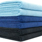 The Rag Company Microfiber Spa and Yoga Towel - Soft and Absorbent Towel for Gym, Spa, Exercise, Hotel, and Resort Use - Dries Fast - 16x27 inches - Light Blue, Royal Blue, Black, 6-Pack