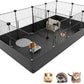 Tresbro Guinea Pig Playpen with 14 Panels & Divided Room, Triple Fixing Measures Small Animal Cage with Waterproof PVC Liner & One-Motion Hooks, Rabbit, Bunny, C&C Grids Cage 48 x 24 x 16 Inches