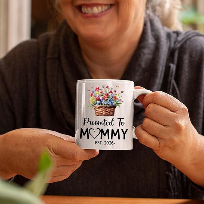 Personalized Promoted To Mommy Accent Coffee Mug With Name Year, Custom Mom Mother Mama EST 2026 Coffee Cup, Mama To Be Mug Gift For New Mommy/Wife From Husband, First Time New Mom White Cup 11 15Oz