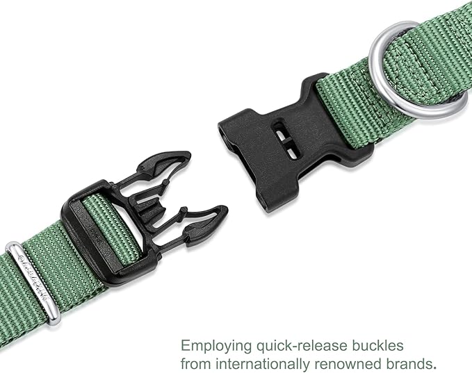 Mikivery Nylon Dog Collar with Quick Release Buckle Soft Adjustable Sturdy for Small Medium Large Dogs Emerald,L