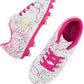 brooman Kids Firm Ground Soccer Cleats Girls Football Cleats with Shin Guards and Soccer Socks
