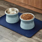 Silicone Dog Mat for Water Bowl and Food Dish, Pet Mat for Floors, Waterproof Dog Food Tray (Dark Blue)