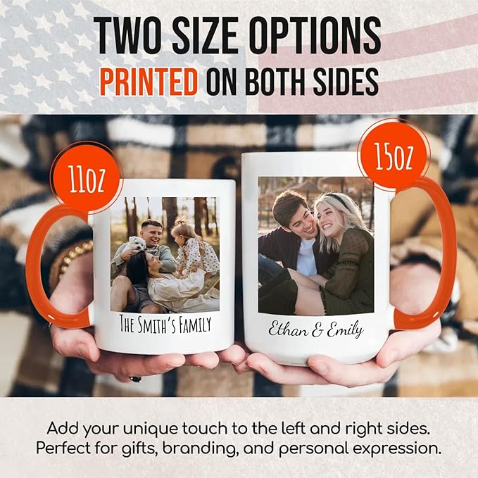 Ship Next Day Custom Mug Design Your Own Photo Text Personalized Picture Gifts for Women Men Customized Gifts Idea Personalized Coffee Mugs 11oz Orange Handle