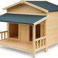 Large Outdoor Wooden Dog House – Weatherproof Double Kennel with Asphalt Roof & Covered Porch, Ideal for Medium to Large Breeds