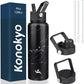 40oz Insulated Water Bottle Stainless Steel Sport Bottles with 3 Lids,Marble Midnight